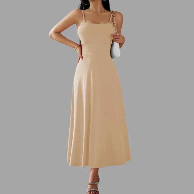 Julia - beiges midi-schwingkleid